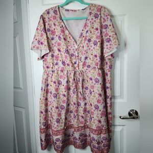 SHEIN 4XL White Pink Purple Floral‎ Dress
